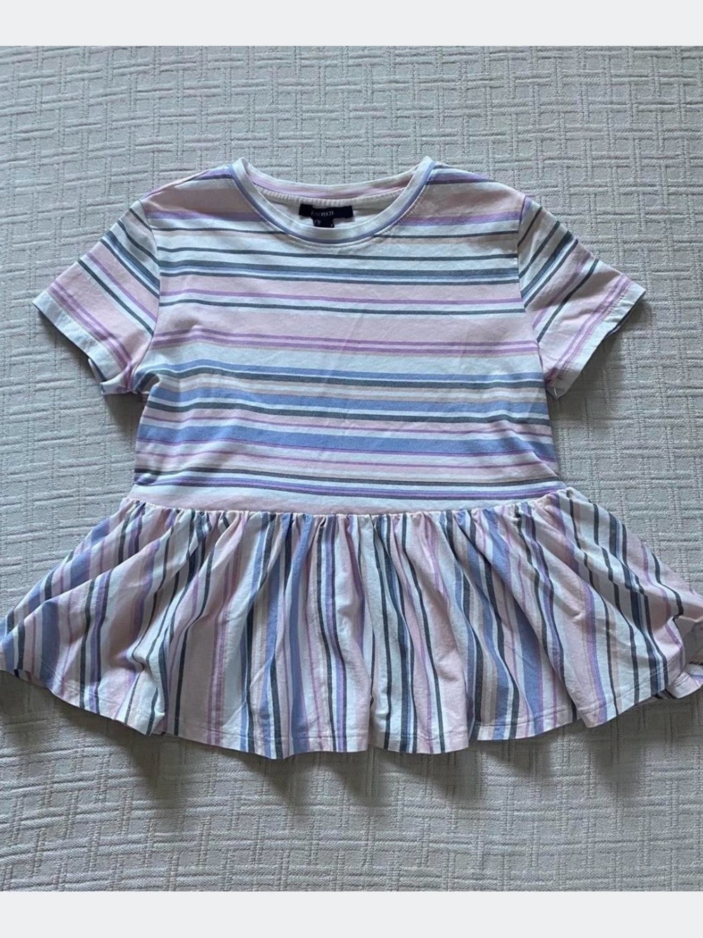 Forever 21 cotton pastel striped babydoll peplum boho top size S